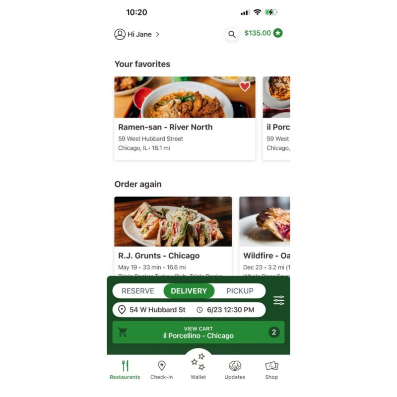 A screenshot of delivery and carryout on lettuce eats app