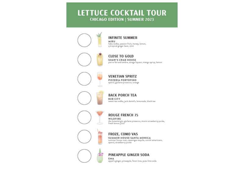 Lettuce Cocktail Tour printout sheet