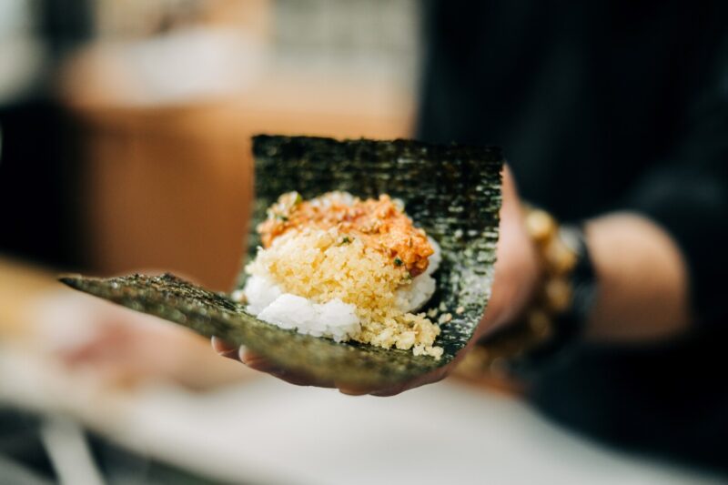 Handroll bar at Sushi-san Willis Tower hand rooll being roled