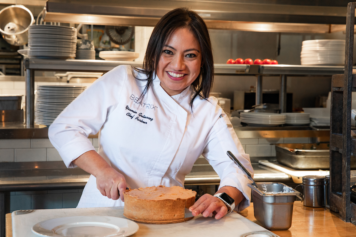 Chef Yasmin making a cake at Beatrix