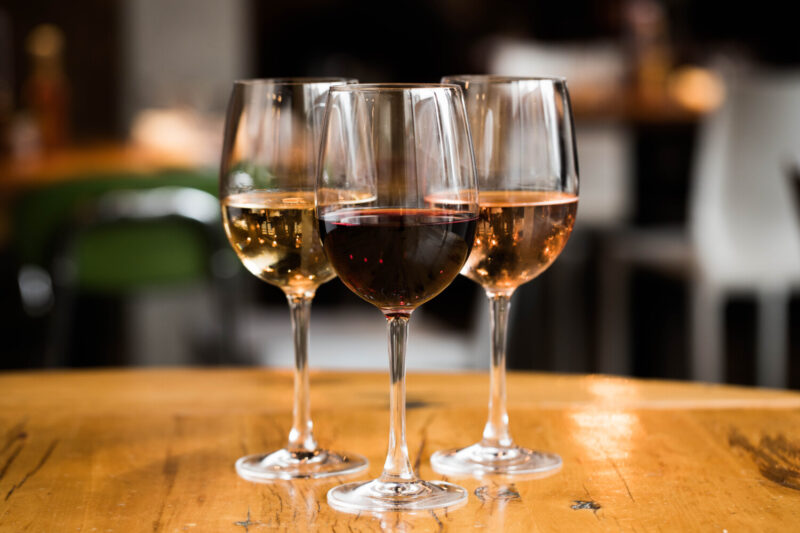 3 glasses of wine on a table at Beatrix