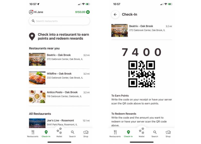 Screenshots of the LettuceEats App check-in feature