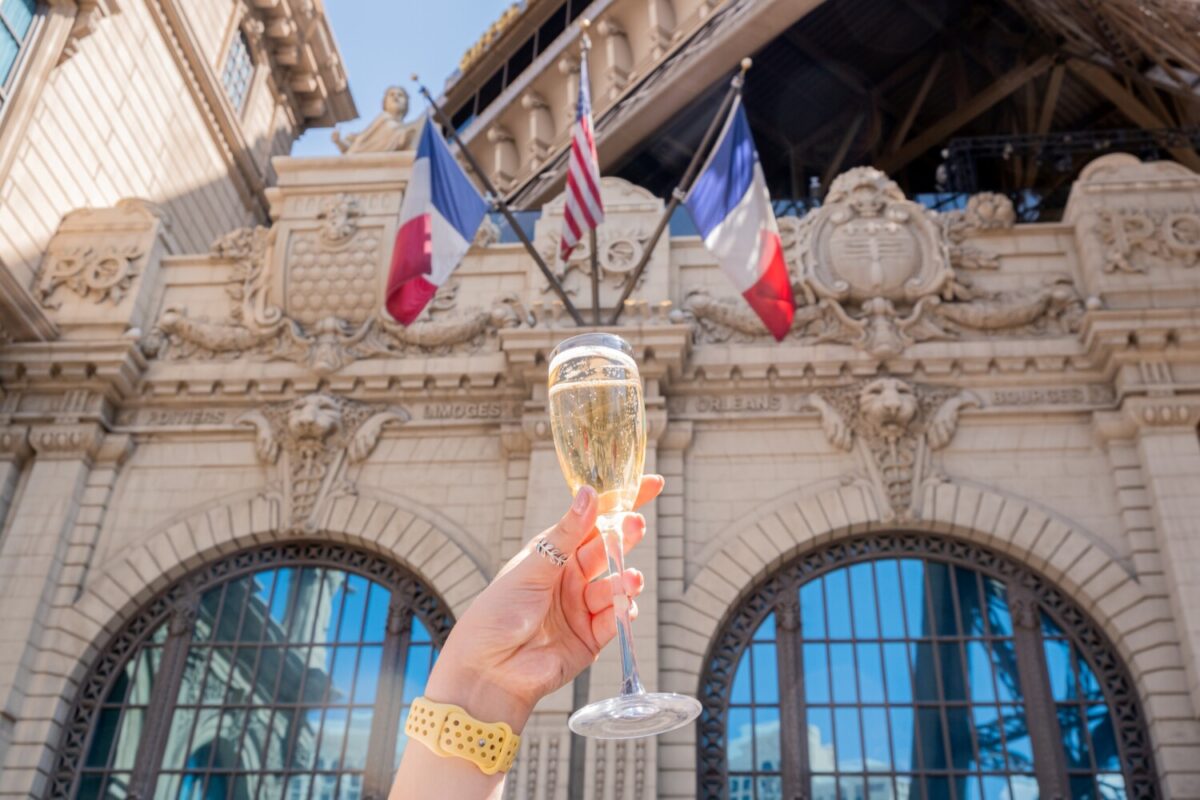 Champagne in front of Mon Ami Gabi