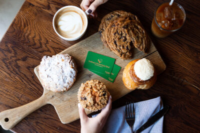 Lettuce Gift Card and a spread of pastries and coffee at Beatrix