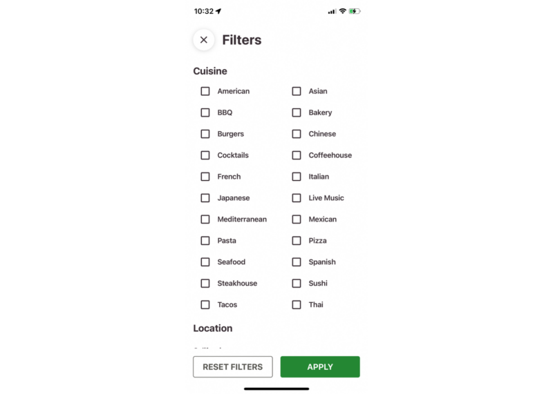 Screenshots of the LettuceEats App filter feature