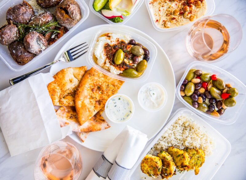 A spread of Ema's mezze to-go