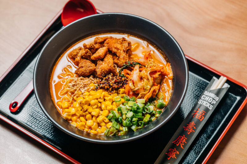 Dinner at Ramen-san kimchi ramen fried chicken