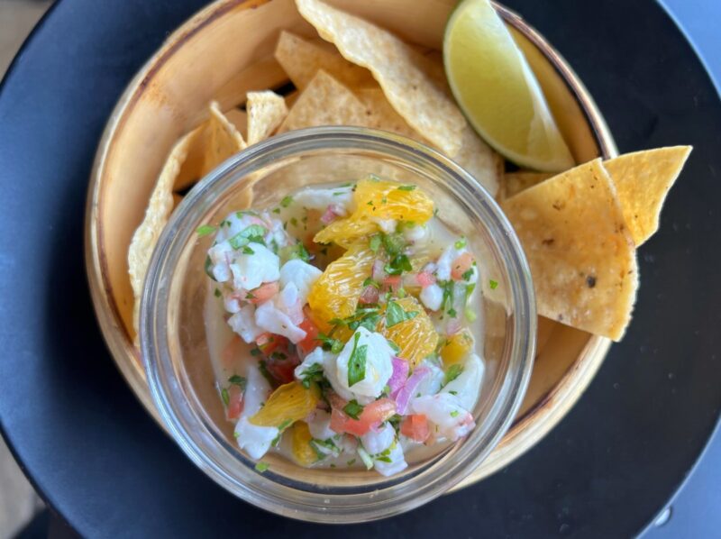 Blood Orange Ceviche with chips and lime