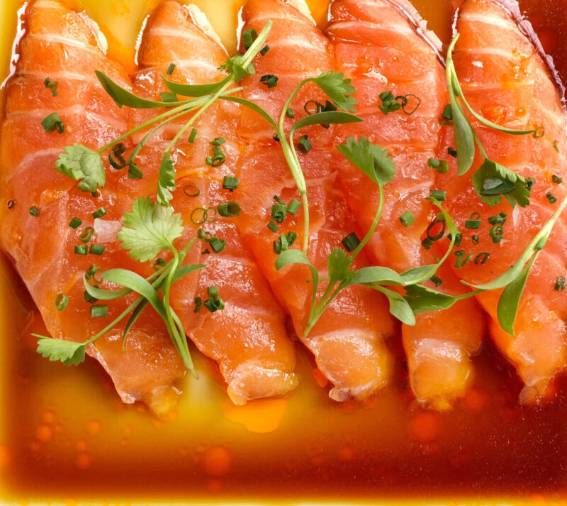 SALMON SASHIMI in a SPICY GINGER SAUCE