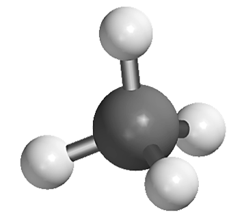 Ball-and-stickdrawing of a methane, C H 4, molecule. Large gray sphere ...