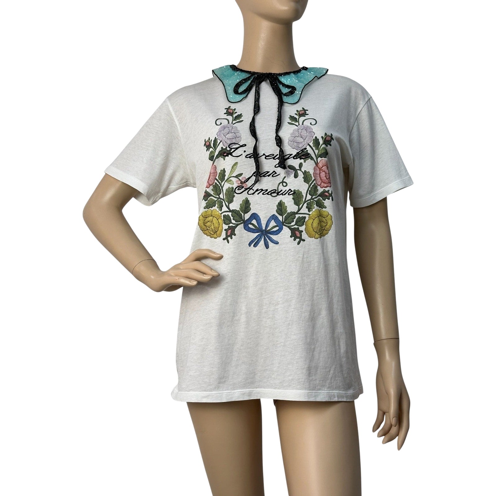 Gucci Embroidery Sequin Collar T shirt