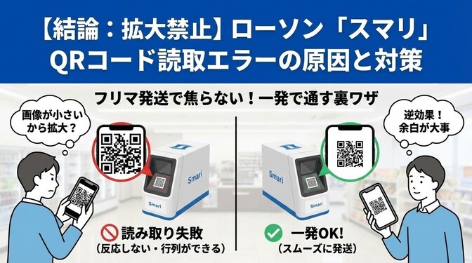 【結論：拡大禁止】ローソン「スマリ」でQRコードが読めない原因と、一発で通す裏ワザ