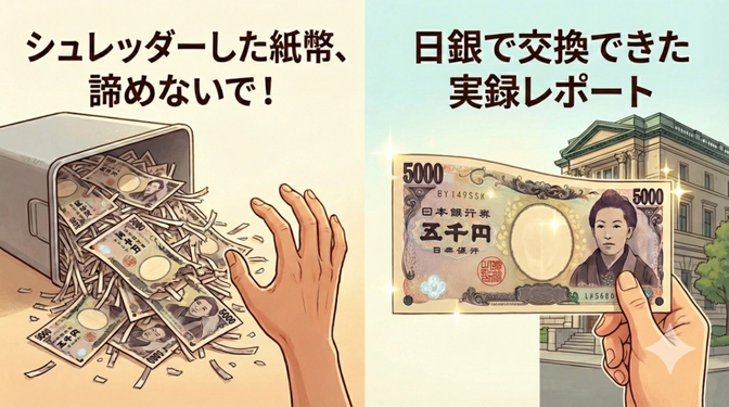 シュレッダーで粉々のお札が復活！日本銀行で新札に交換してもらった体験談レポート