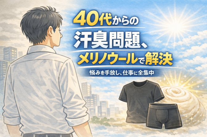 40代からの汗臭問題、メリノウールで解決　〜悩みを手放し、仕事に全集中！〜