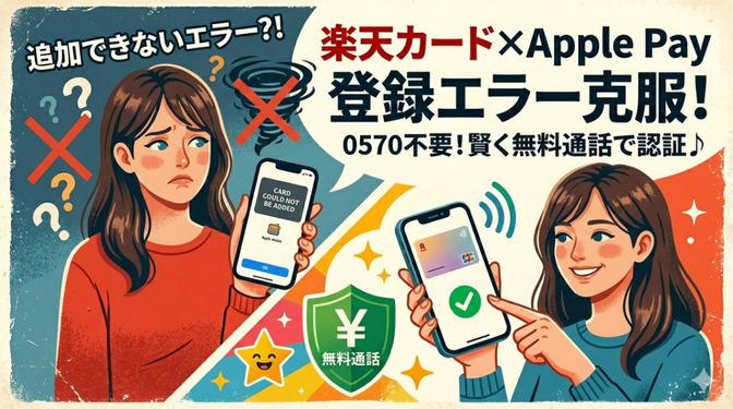 楽天カード×Apple Payの登録エラーを克服！ナビダイヤルを使わず無料通話で認証する方法も