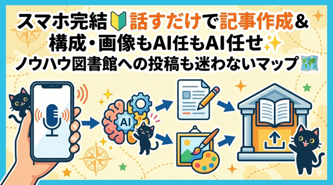 スマホ完結🔰話すだけで記事作成＆構成・画像もAI任せ✨ノウハウ図書館への投稿も迷わないマップ🗺️