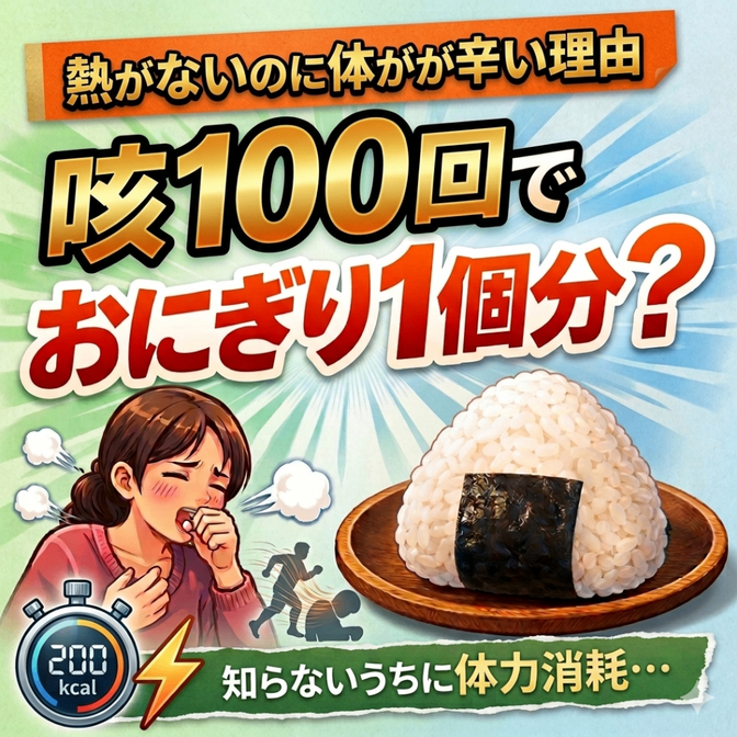 熱がないのに体がつらい理由。咳100回でおにぎり1個分のエネルギー消耗