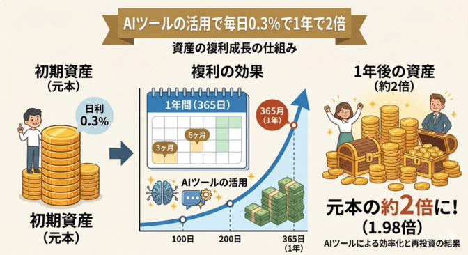 毎日0.3%の積み重ねで1年後には2倍。Claudeを育ててみてる