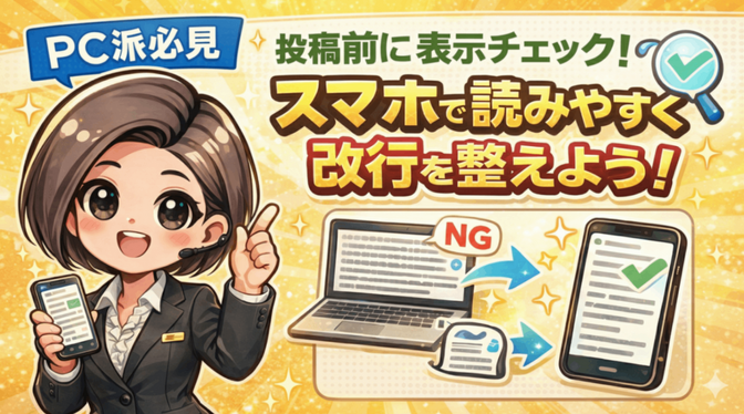 【PC派必見】投稿前に表示チェック！スマホで読みやすい改行に整えよう！