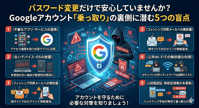 パスワード変更だけで安心していませんか？Googleアカウント「乗っ取り」の裏側に潜む5つの盲点