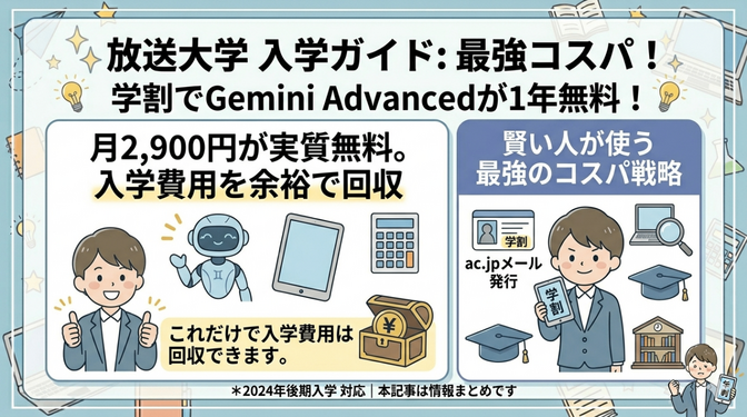 放送大学に入るだけ！Geminiが12ヶ月タダになる裏ワザ