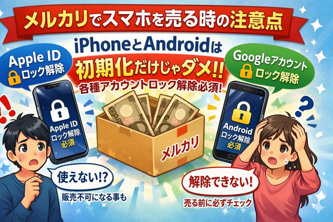 メルカリでスマホを売るときの注意点、初期化だけではダメ。iPhoneとAndroidのポイント解説