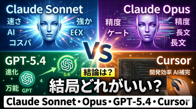 【徹底比較】Claude Sonnet・Opus・GPT-5.4・Cursor結局どれがいい？