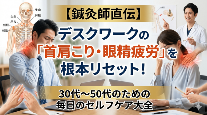 【鍼灸師が教える】30代からの疲労回復！「首肩こり・眼精疲労」を根本からリセットする毎日のセルフケア