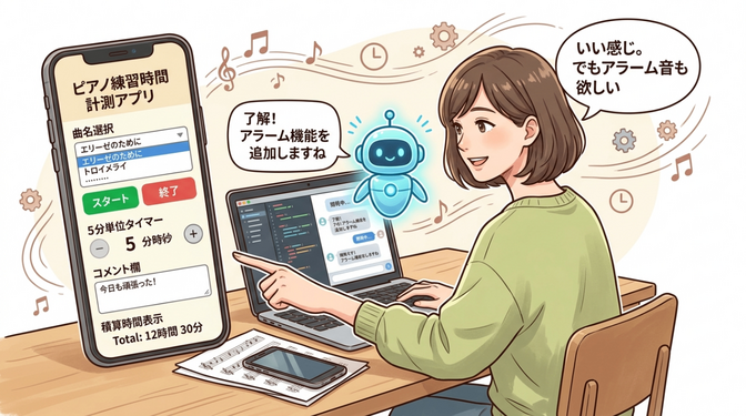 Claudeでピアノ練習の時間計測アプリを作ってみた。AIで欲しいアプリをその場で作れる時代が来た！