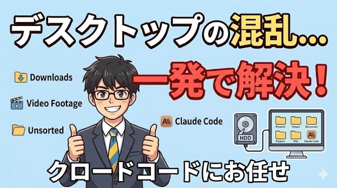 デスクトップの混乱を一発解決！Claude Codeで動画編集の「全自動お片付けシステム」を作る方法