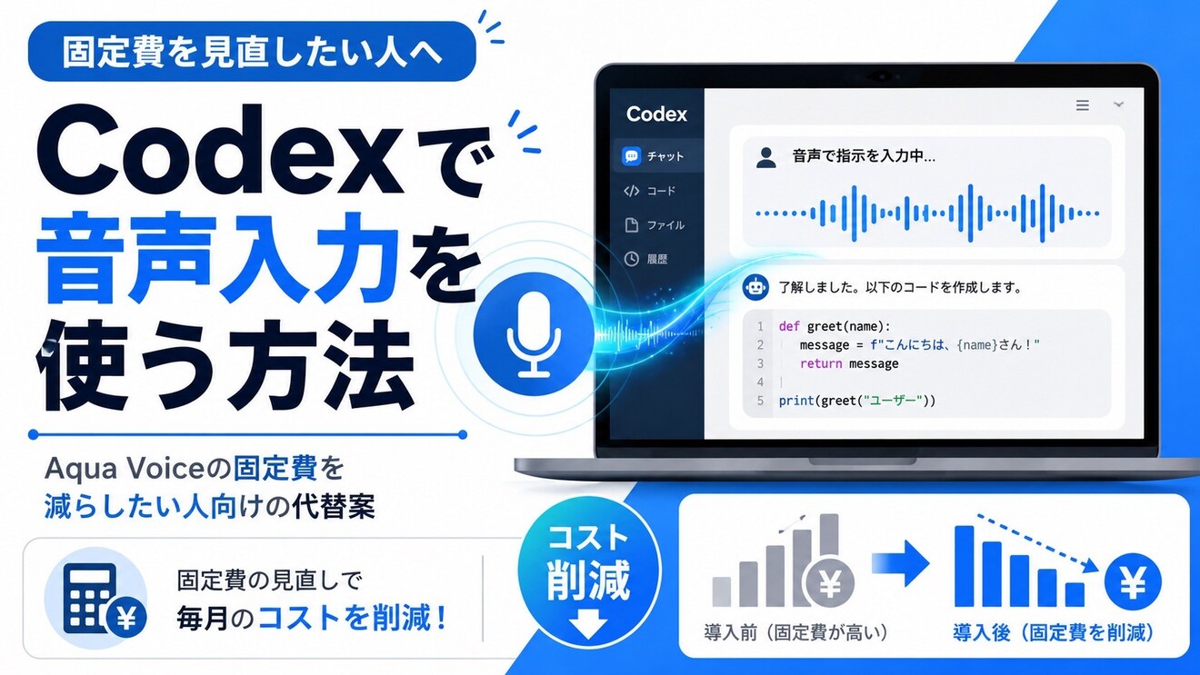 【Aqua Voiceの代替なら！】Codexデスクトップ版の音声入力で、地味に固定費を減らす方法｜リベシティノウハウ図書館