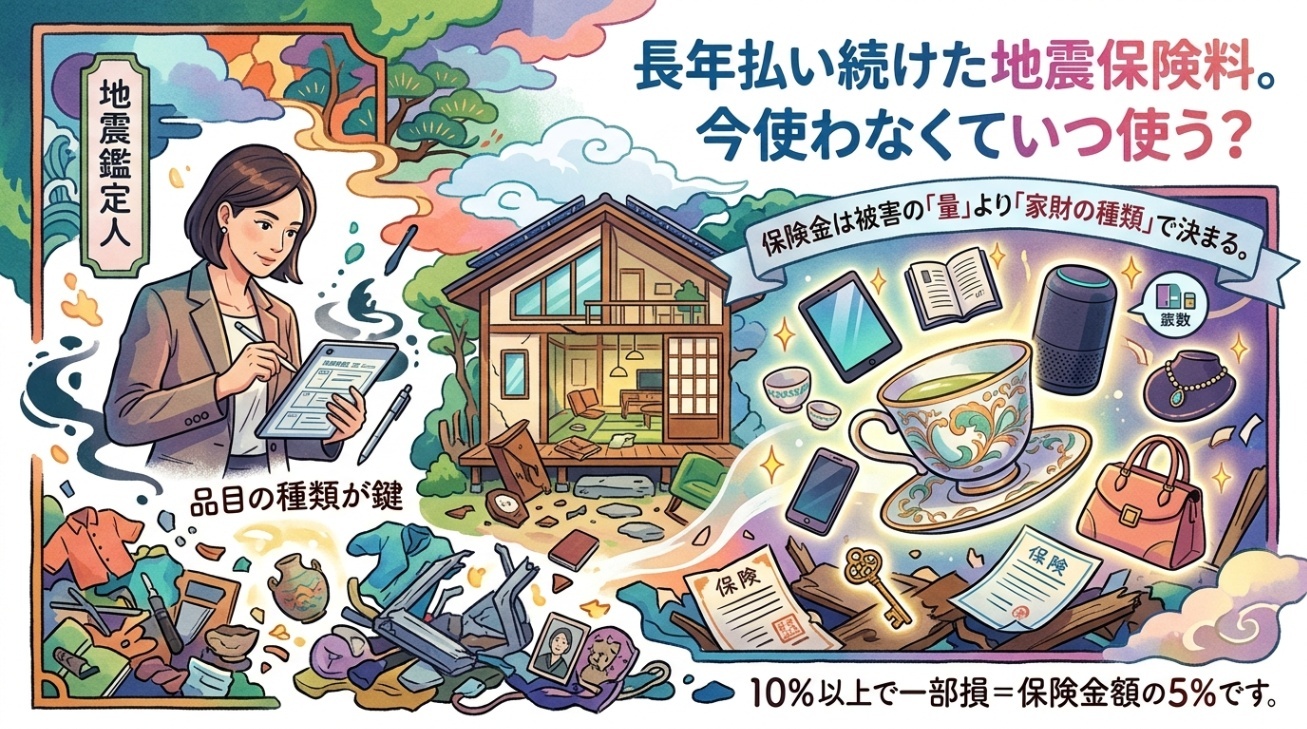 長年払い続けた地震保険料。今使わなくていつ使う❓保険金は被害の「量」より「家財の種類」で決まる