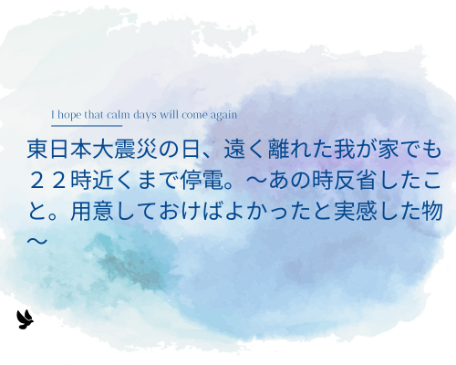 思わぬ大きな災害　～１３年前、感じた事、用意したもの～