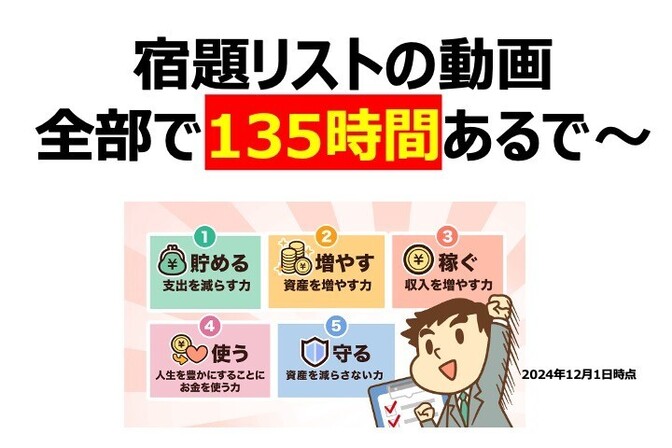 宿題リストの動画は全部で135時間あるで〜 　2024年12月版