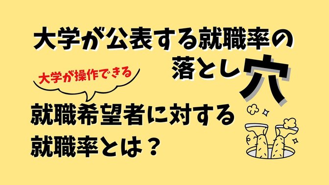 大学が公表する「就職率」の落とし穴！大学が操作できる「就職希望者に対する就職率」とは？