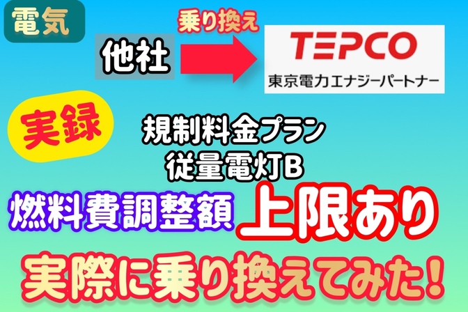 【実録】他社から東京電力「規制料金プラン 従量電灯B」（燃料費調整額 上限あり）へ切替えてみた！
