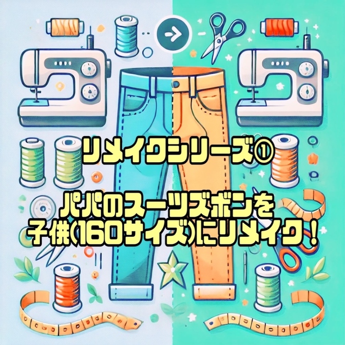 リメイクシリーズ① パパのスーツズボンを 160サイズにリメイクする方法