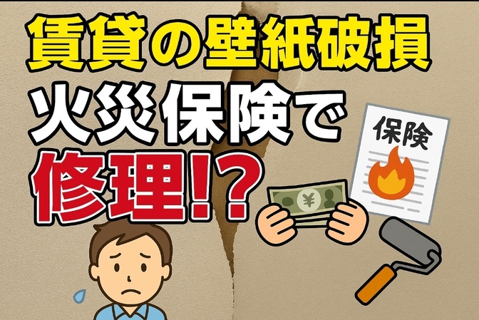 賃貸物件壁紙破損　火災保険で修理？！