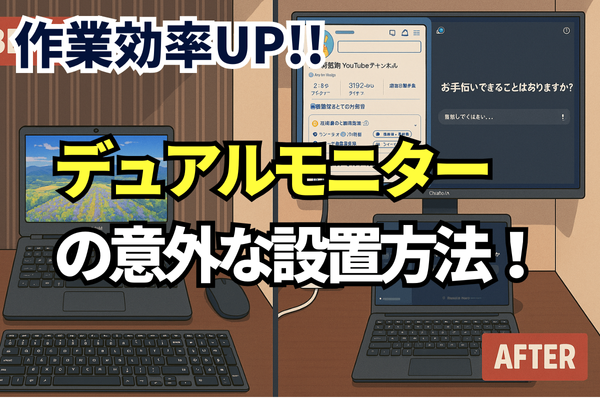 意外な設置方法！デュアルモニターを設置して、作業効率をUPさせよう！