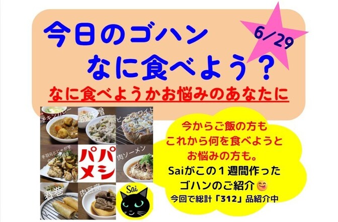 【25/6/29版】今日のゴハンなに食べよう？とお悩みのあなたに、Saiが一週間作ったゴハンの紹介