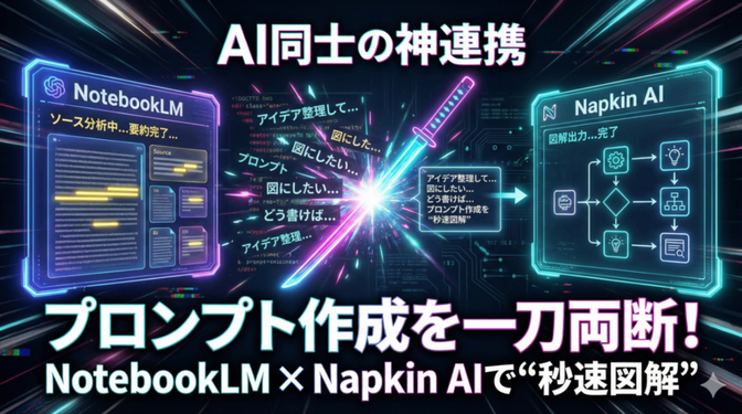 【AIの神連携】プロンプト作成を一刀両断！NotebookLM × Napkin AIで“秒速図解”
