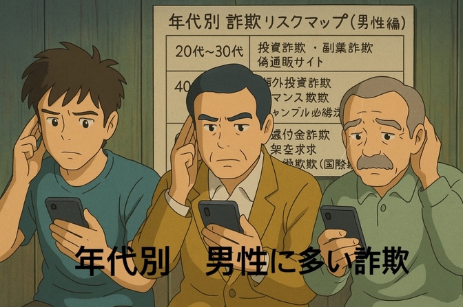「男性に多い詐欺と年代別危険ゾーン」—投資・恋愛・副業…あなたの世代は大丈夫？