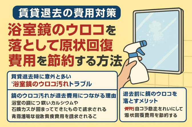 【賃貸退去の費用対策】浴室鏡のウロコを落として原状回復費用を節約する方法