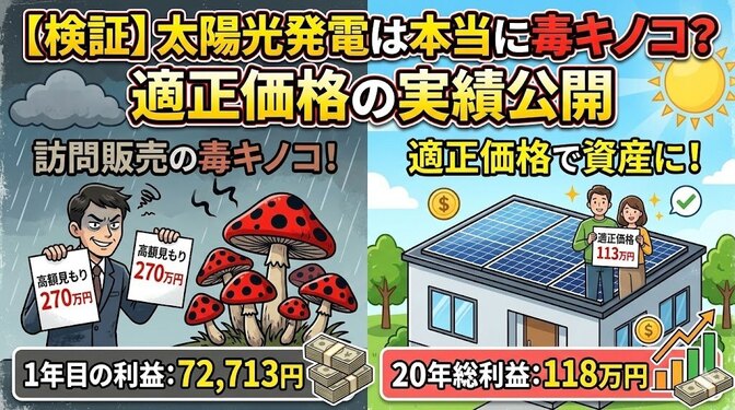 【検証】太陽光発電は本当に毒キノコか？適正価格で導入した1年間の実績公開