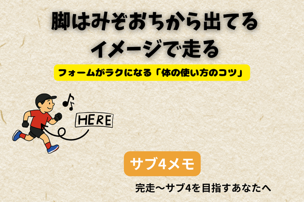 【002】脚はみぞおちから出てるイメージで走る～完走からサブ4を目指すあなたへ～