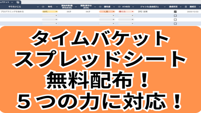 【無料配布】タイムバケットGoogleスプレッドシートテンプレート｜5つの力で人生を可視化しよう！