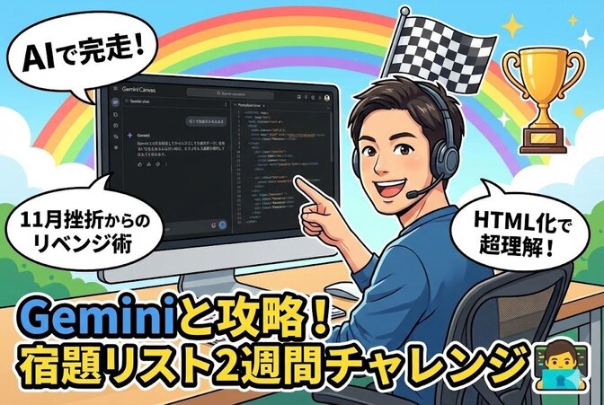 宿題リストを「HTML化」して即理解！11月挫折組がGeminiと完走した2週間チャレンジ攻略法
