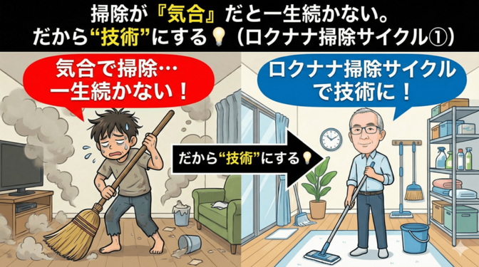 🧹掃除が「気合」だと一生続かない。だから“技術”にする💡（ロクナナ掃除サイクル①）