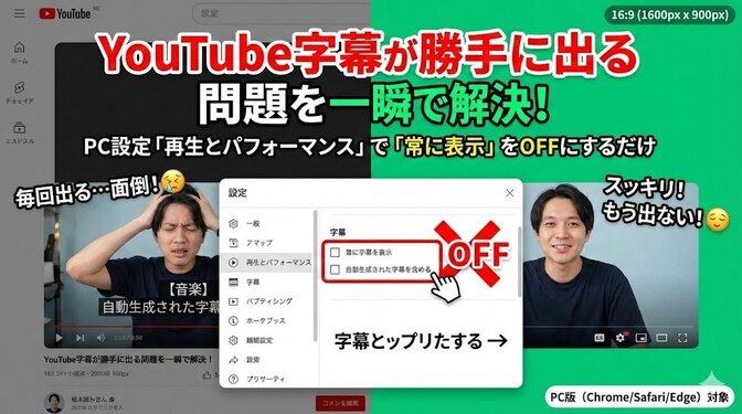 YouTubeで字幕が自動表示されるときの対処法