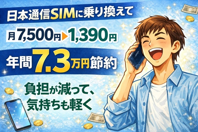 超節約✨【通信費 月7,500円→1,390円】年間90,000円→16,680円で7.3万円削減！